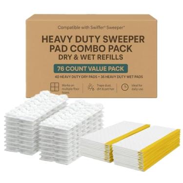 Imagem de Recargas de esfregão molhado e seco para vassoura Swiffer, inclui 36 panos de limpeza úmidos e 40 refis de panos de várias superfícies secos resistentes para limpeza profunda e retém poeira e cabelo
