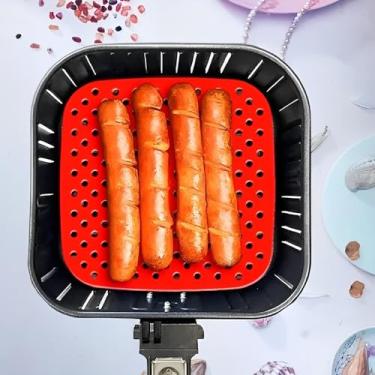 Imagem de Tapete Silicone Air Fryer Tapete Protetor Fritadeira Antiaderente 19 CM Quadrado (Preto)