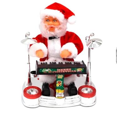 Imagem de Papai Noel Musical Tecladista Natalino, Decorativo, Animado, 20cm Altura, com Luz e Som, Alimentado por Pilhas AA