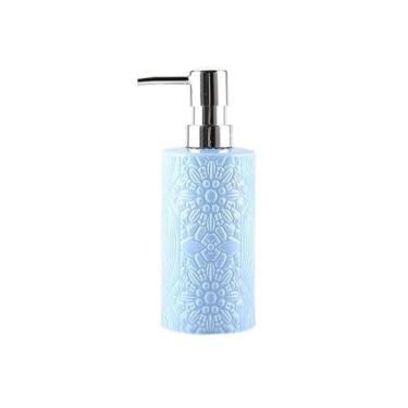 Imagem de Dispensador de sabão 350ML Garrafas de cerâmica em relevo alto valor dispensadoras luxo leves Shampoo doméstico Sabonete líquido para corpo pressão(Blue)
