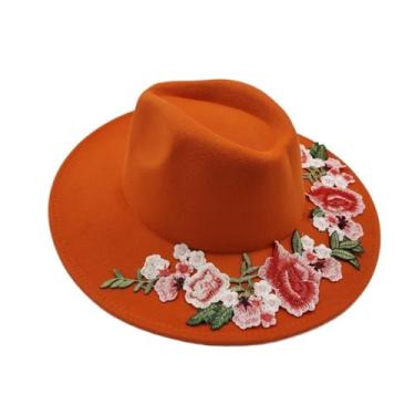 Imagem de Chapéu Fedora de flores 3D bordado, boné de jazz de aba de 9,5 cm para mulheres, Branco, M