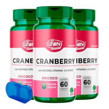 Imagem de Cranberry com Selênio Vitamina A e Zinco Unilife 60 Cáps 3un + Porta Cápsulas