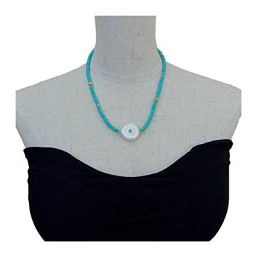 Imagem de URMIBDAI Colar feminino gargantilha azul cultivada moeda branca pérola colar 45,7 cm joias femininas