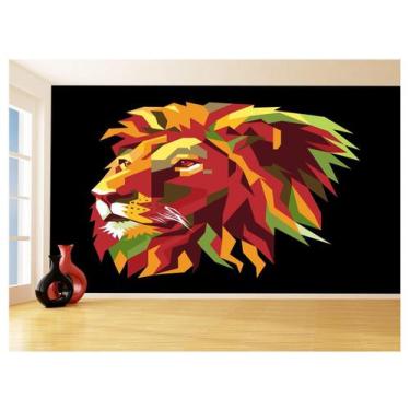 Imagem de Papel De Parede Animais Leão Rosto Arte Cores 3,5M Anm482 - Você Decor