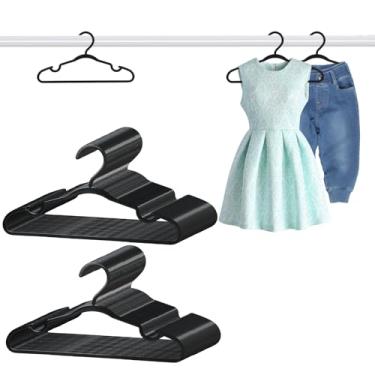 Imagem de Cabides infantis de plástico, pacote com 100 cabides antiderrapantes para roupas, calças, saias para crianças e adolescentes (preto)