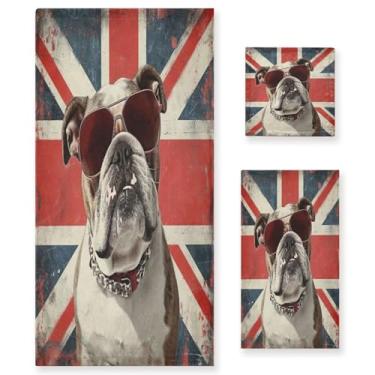 Imagem de ATTX Conjunto de toalhas de banho de buldogue com 3 peças de óculos de sol - Ultra macio e de secagem rápida, toalhas de mão absorventes de grau de hotel e spa para banheiro #657