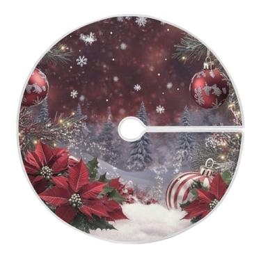Imagem de SEHANY Saia para árvore de Natal, 122 cm, bola de Natal, flocos de neve, árvore vermelha, decoração de árvore de Natal, tapetes para decoração de festa de Natal em casa