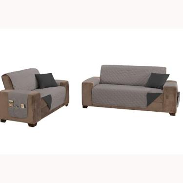 Imagem de Capa para Sofá, Kit 2 Pçs, 2 e 3 Lugares Padrão, Protetor de Sofá Manu, Dupla Face, Matelado em Linhas, Cinza e Preto