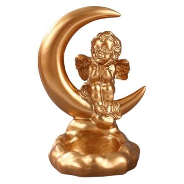 Imagem de Wswqop Castiçal em forma de anjo, suporte para vela, decoração de mesa feita à mão para mesa de centro ou chá, acessório elegante na cor dourada, 9 Cm X 7.5 Cm X 11
