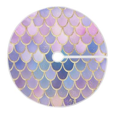 Imagem de ATTX Saia de árvore de Natal com escamas de peixe sereia 129 cm, decoração festiva para festas de Natal e Ano Novo #431