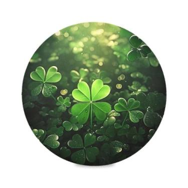 Imagem de Blueangle Jogo americano redondo trevo verde conjunto de 4 tapetes de mesa de poliéster, fácil de limpar, resistente ao calor, limpável, para mesa de jantar (17)