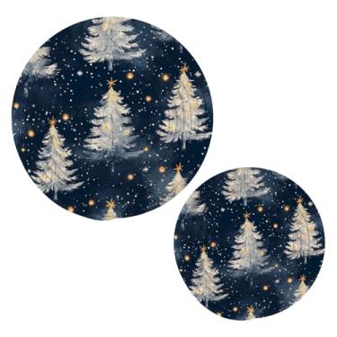 Imagem de Blueangle 2 peças de suporte de panela de trivet para árvore de Natal - conjunto de pegadores de panela de tecido redondo - almofadas quentes trançadas de algodão - porta-copos - tapetes de mesa para