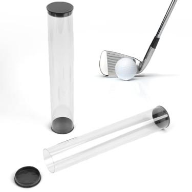 Imagem de TWZKXC Pacote com 2 caixas de armazenamento de bola de golfe de tubo transparente, tubos transparentes de barril de golfe, portátil com tampas, estojos de bola de golfe para uso em exibição em loja