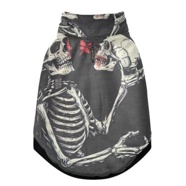 Imagem de SEHANY Casaco de cachorro com tatuagem de caveira para cães pequenos, superquente à prova de vento, jaqueta de inverno macia e aconchegante para clima de neve fria com coleira para animais de