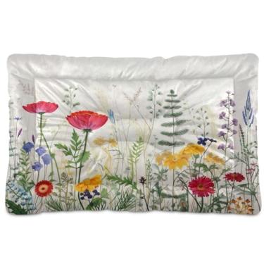 Imagem de SEHANY Cama para cães e gatos com flores silvestres coloridas com fundo antiderrapante, cama de canil, colchão macio para animais de estimação, lavável para cães pequenos, médios e grandes, gatos, 91