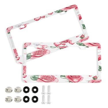 Imagem de SEHANY Molduras de placa de carro rosa dos namorados, capas de moldura de placa de carro de alumínio à prova de ferrugem com orifícios elípticos e parafusos serve para veículos padrão dos EUA tamanho