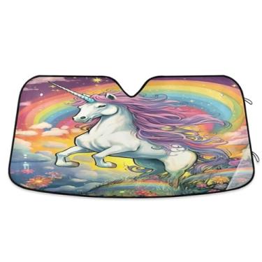 Imagem de ATTX Para-brisa de carro cavalo arco-íris para-sol 134.6 cm x 59.7 cm escudo solar universal com proteção UV, persiana de janela frontal automática dobrável para caminhões Sedans SUVs #610