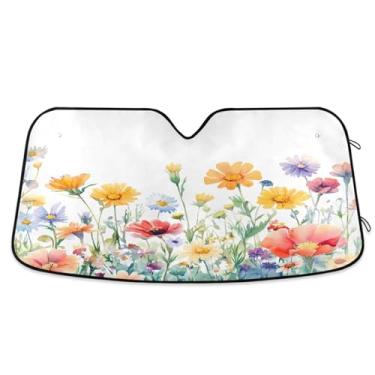 Imagem de ATTX Pára-brisas de carro de margaridas coloridas 144.8 cm x 80.0 cm Protetor solar universal com proteção UV, persiana de janela frontal automática dobrável para caminhões Sedans SUVs #436