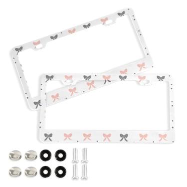 Imagem de SEHANY Lindas molduras de placa de licença de arco rosa, capas de moldura de alumínio à prova de ferrugem com orifícios elípticos e parafusos, serve para acessórios de carro de tamanho padrão de