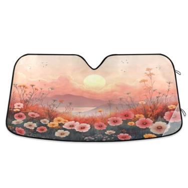 Imagem de ATTX Wildflowers by The Sea Para-brisa para carro 144.8 cm x 80.0 cm Protetor solar universal com proteção UV, persiana de janela frontal automática dobrável para Sedans SUVs caminhões #140