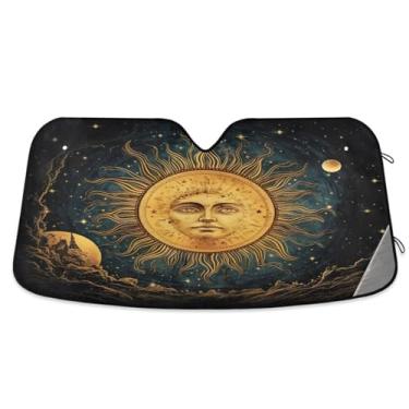 Imagem de ATTX Para-brisa de carro sol e lua 144.8 cm x 80.0 cm escudo solar universal com proteção UV, persiana de janela frontal automática dobrável para caminhões Sedans SUVs #828
