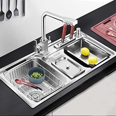 Imagem de HGTRH Lava-louça INOX com escorredor, lava-louças de cozinha aço inoxidável lavatório sobre bancada cozinha lava-louças embaladas cozinha ralo e conjunto de drenagem sobre bancada, baixo balcão ou