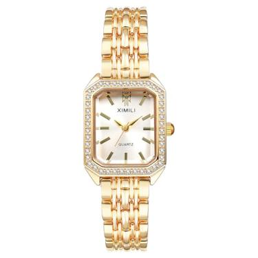 Imagem de OIDEA Relógios femininos com pulseira dourada: elegante vintage com strass de diamante, mostrador quadrado, mostrador analógico, quartzo, relógio de pulso casual, vestido de negócios, relógio feminino