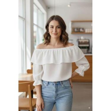 Imagem de blusa Feminina Manga longa Soltinha Casual Elegante Verão - Cloe, Bran