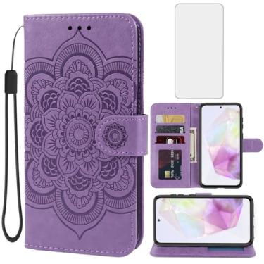 Imagem de Bohefo Capa para Galaxy A36 5G, capa carteira para Samsung A 36 com protetor de tela de vidro temperado, suporte para cartão de crédito de couro mandala para Samsung Galaxy A36 5G roxo