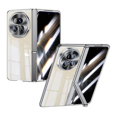Imagem de HAOMRIYL Capa para Honor Magic V5, capa protetora transparente galvanizada com suporte de dobradiça protetor de tela integrado à prova de choque, capa de proteção total de corpo inteiro, prata, V5