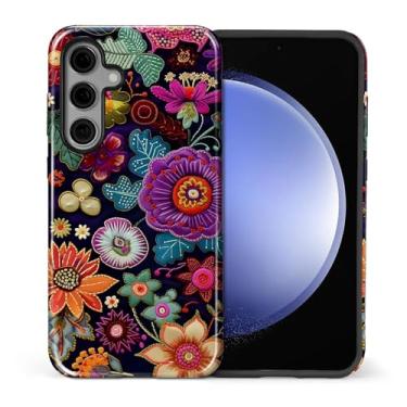 Imagem de CARLOCA Capa para Samsung Galaxy S24 FE, design de bordado floral arco-íris híbrido proteção dupla TPU macio + PC rígido, à prova de choque, antiarranhões, capa protetora masculina e feminina elegante