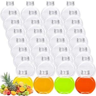 Imagem de Pacote com 32 garrafas de plástico com tampa de alumínio prateado, mini garrafas de suco de plástico transparente, recipiente de suco à prova de vazamento, redondo e plano para bebidas para leite