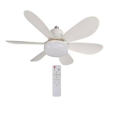 Imagem de Ymiko Ventilador de Teto Regulável Com Kit de Luz e Controle Remoto, Base E26 para Sala, Quarto, Cozinha, Banheiro, Garagem Ventilador de Teto Embutido Branco Com Luz LED Integrada e