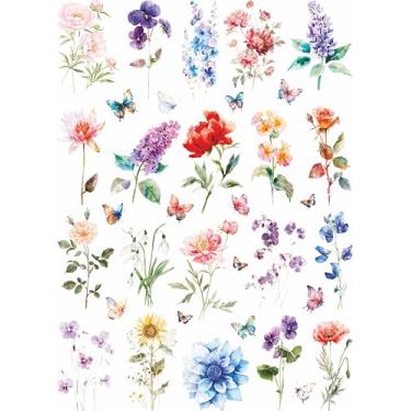 Imagem de Papel de arroz com flores para aquarela, 29 x 40 cm (1 peça) - Papel de amoreira para decoupage, cartões de scrapbook, artesanato por Craft Kreatively
