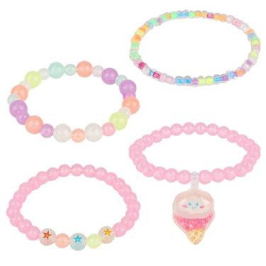 Imagem de Mikovivi 4 pulseiras fofas para meninas, 4 estilos de pulseiras com contas para meninas, joias infantis, joias infantis, presentes para festas de aniversário, Natal, bijuterias infantis
