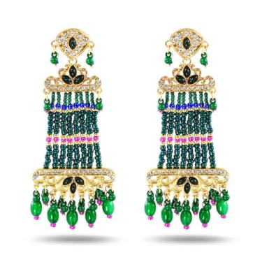 Imagem de Brincos de cristal Jianx para mulheres, joias elegantes com pingente de strass, aço inoxidável hipoalergênico, presente elegante (ouro, 1 par), one size fits all, Zinco, Strass Arroz verde Strass