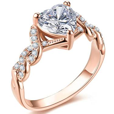 Imagem de Anel de noivado com zircônia cúbica de ouro 14K com compromisso de eternidade para presente feminino, 10, Latão, Zircônia cúbica