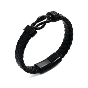 Imagem de Udolfly Pulseiras masculinas de couro trançado, pulseira cruzada multicamadas com fecho e pulseira, joia masculina, 8.5 Inches, Sem Pedra Preciosa
