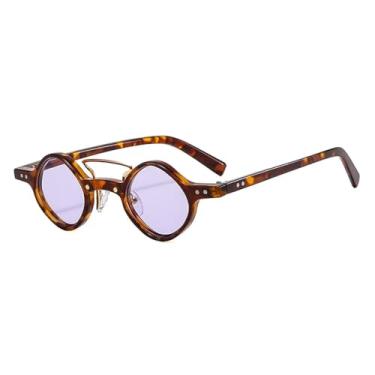 Imagem de Óculos de sol redondos pequenos para homens e mulheres, retrô, estilo punk a vapor, hippie, gradiente, para dirigir, UV400, vintage (roxo leopardo)