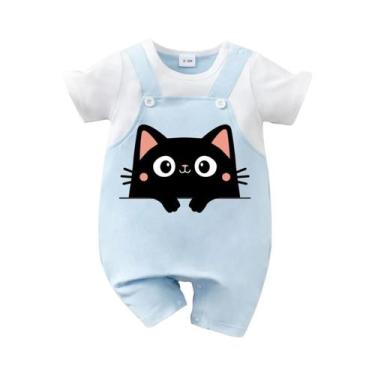 Imagem de Macacão De Bebê Com Estampa De Gato Preto Unissex De Verão Com Manga C