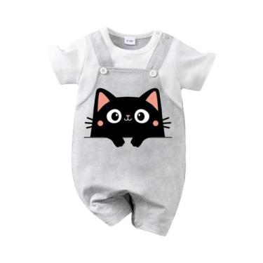 Imagem de Macacão De Bebê Com Estampa De Gato Preto Unissex De Verão Com Manga C