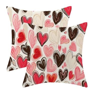 Imagem de Conjunto de 2 capas de almofada para dia dos namorados 45,7 x 45,7 cm, rosa, vermelho, preto, coração, amor, casamento, dia das mães, aniversário, presente de fazenda, capa de almofada para sofá e