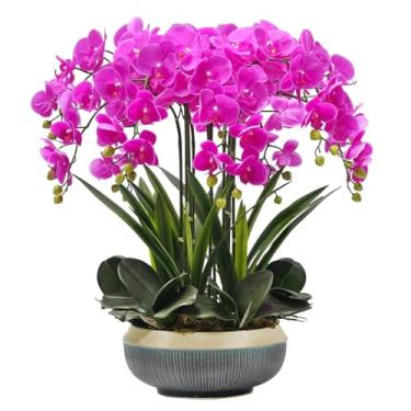 Imagem de YYBOES Orquídeas Falsas com Vaso de Cerâmica Flor Artificial Pu Phalaenopsis Flores Artificiais 65 cm Falso Floral Casa Orquídea Artificial Flores Artificiais