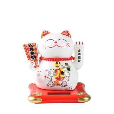 Imagem de XIZHI Gato acenando Maneki Neko-Solar, gato da sorte acenando com gatos colocados no carro, mesa ou cabeceira para casa ou escritório, presente para amigos ou colegas