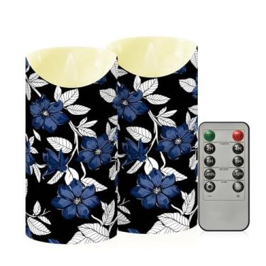 Imagem de Wassud Velas sem chama de flores azuis marinhas com controle remoto, velas realistas cintilantes com temporizador, velas decorativas para Natal, casamento, festa, decoração de casa média