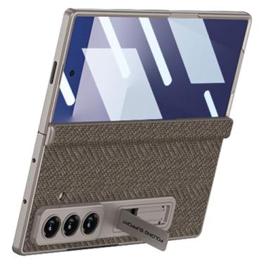 Imagem de LTLMYDAM Capa com suporte para Samsung Galaxy Z Fold 7, dobradiça de sucção magnética, cobertura de textura de tecido, capa protetora fina para negócios, marrom, dobra 7