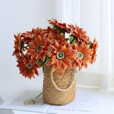 Imagem de grtefhu 15 peças de flores artificiais de girassóis, para mulheres ou ela, decorações de centro de mesa de girassol para decoração de casa, guirlanda ou mesa, girasoles artificiais para decoração