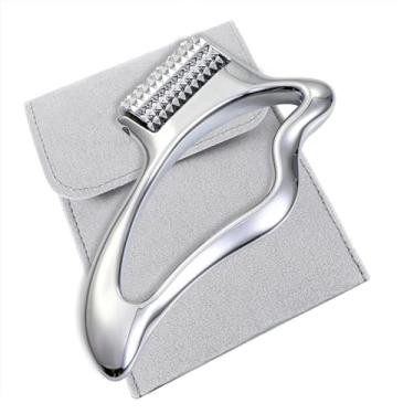 Imagem de iunxkmi Ferramenta Gua Sha para rosto e olhos, ferramenta de massagem facial de aço inoxidável – Depuff & Lifting, promove drenagem linfática