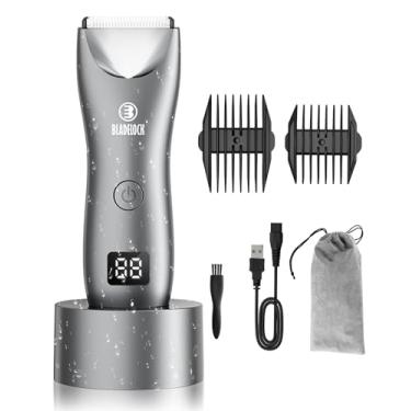 Imagem de ENSSU Aparador de pelos corporais para homens com luz, aparador de bolas à prova d'água, aparadores de pelos pubianos para homens, aparador corporal recarregável com base de recarga, display LED