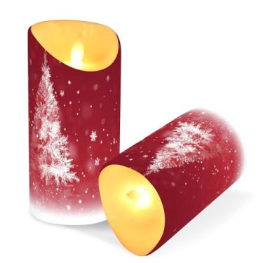Imagem de ATTX Pacote com 2 velas de árvore de Natal na neve sem chama – Velas LED de 7,6 cm x 15 cm com controle remoto e temporizador para casa, casamento, decoração de acampamento #207